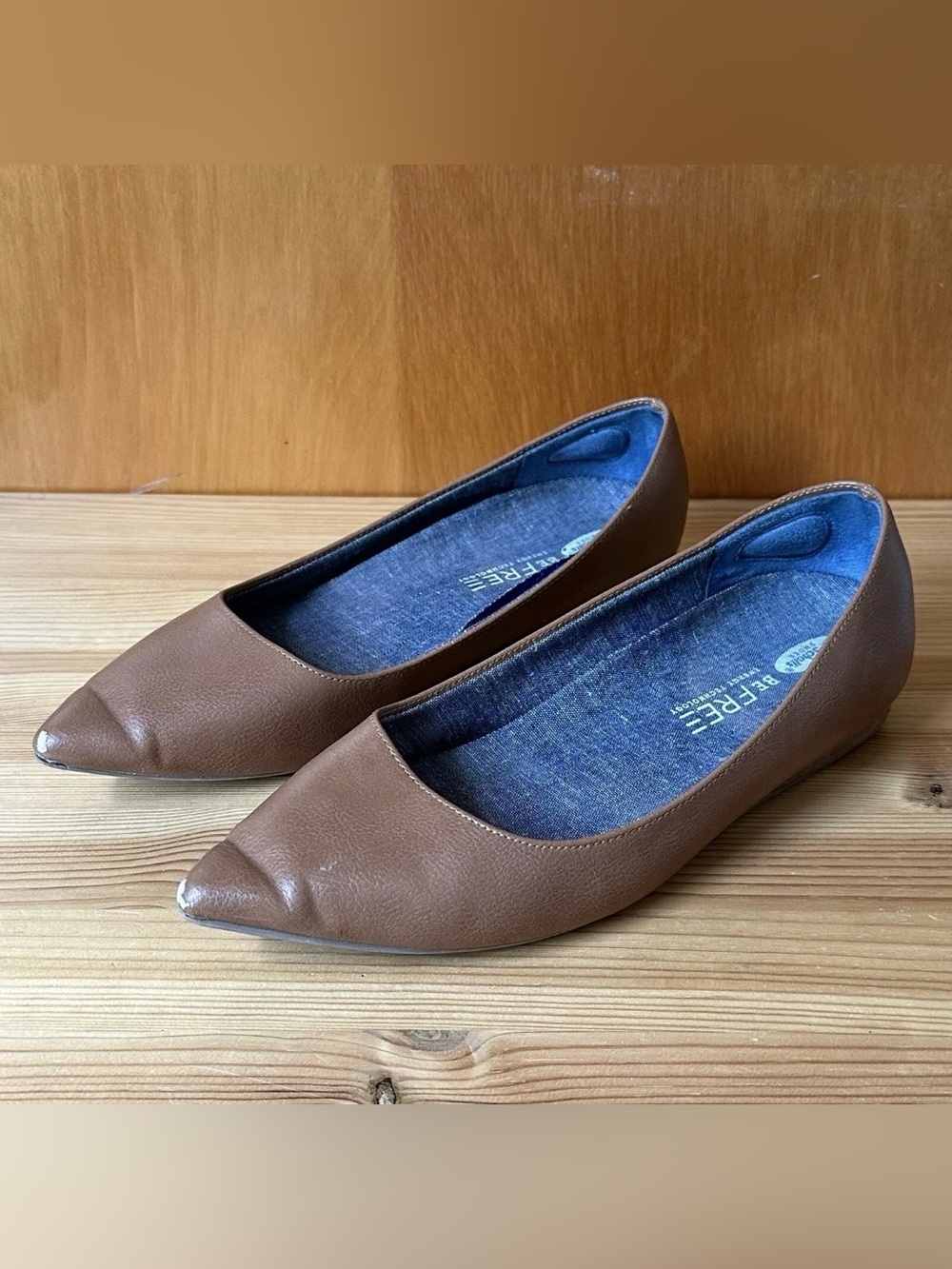 Dr. Scholls Women’s 6 Brown Faux Leather Pointed Toe Ballet Flats Slip On Shoes